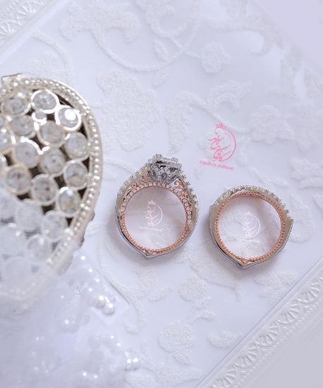 ‌‌ ‌💎حلقه و پشت حلقه جواهری با نگینهای زیرکونیا اتریشی نقره عیار ۹۲۵ با روکش طلا سفید ‌‌‌‌‌‌‌‌‌‌و طراحی جواهر منحصر به فرد و سفارشی در نقره و داخل رکاب ها رزگلد ‌