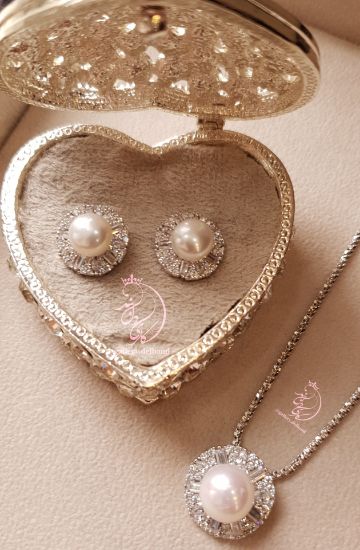💍نیم ست جواهری مروارید پرورشی نقره عیار ۹۲۵ با روکش طلا سفید‌‌‌‌‌‌‌