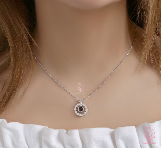 💍گردنبند جواهری طرح قلب با آویز تلسکوپی "من شما دوست دارم " به صد زبان دنیا نقره عیار ۹۲۵ با روکش طلا سفید‌‌