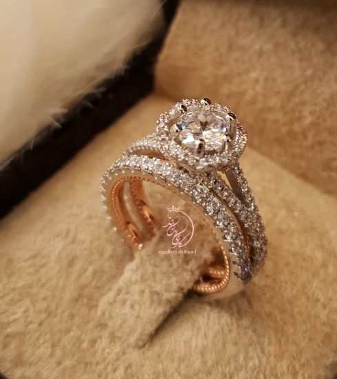 💍حلقه و پشت حلقه جواهری نقره عیار ۹۲۵ با روکش طلا سفید‌‌‌‌‌‌‌ و داخل رکاب رزگلد