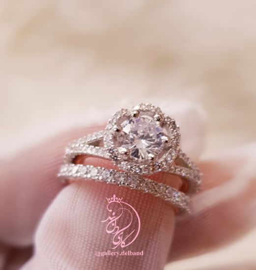 💍حلقه و پشت حلقه جواهری نقره عیار ۹۲۵ با روکش طلا سفید‌‌‌‌‌‌‌ و داخل رکاب رزگلد