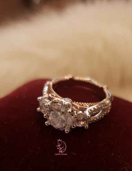 💍انگشتر جواهری نقره عیار ۹۲۵ با روکش طلا سفید‌‌‌‌‌‌‌ و داخل رکاب رزگلد