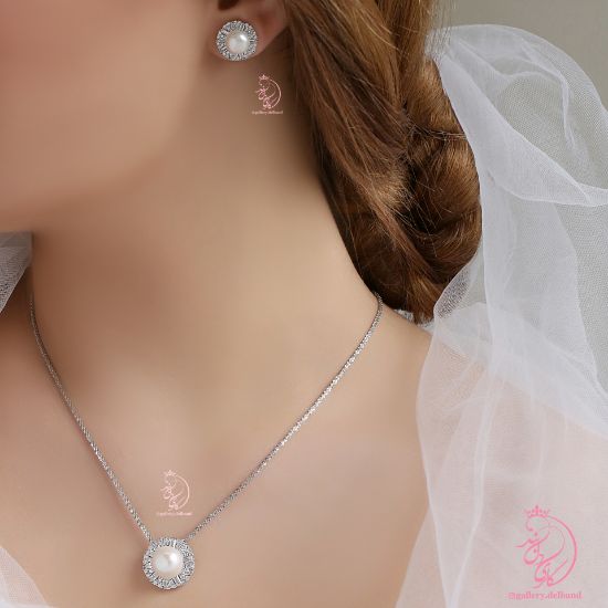 💍نیم ست جواهری مروارید پرورشی نقره عیار ۹۲۵ با روکش طلا سفید‌‌‌‌‌‌‌	