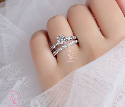 💍حلقه و پشت حلقه جواهری ظریف و زیبا نقره عیار ۹۲۵ با روکش طلا سفید‌‌‌‌‌‌‌ و داخل رکاب رزگلد