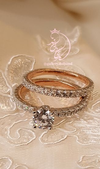 💍حلقه و پشت حلقه جواهری ظریف و زیبا نقره عیار ۹۲۵ با روکش طلا سفید‌‌‌‌‌‌‌ و داخل رکاب رزگلد