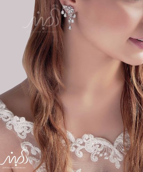 💍گوشواره جواهری لوکس ؛ لاله گوشی با طراحی ژورنالی بسیار خاص و زیبا نقره عیار 925 با روکش طلا سفید‌‌