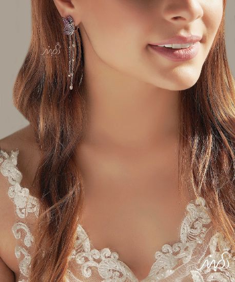 💍گوشواره جواهری لوکس ؛ طرح پروانه نگینهای نسکافه ای رنگ و سیترین و آویز بلند نگینی دارای طراحی ژورنالی بسیار خاص و فوق العاده زیبا ، با قفل اُمگا ،نقره عیار 925 (E_5008)