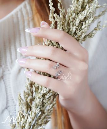 💍انگشتر طرح جواهر خوشه گندم ؛ با طراحی زیبا و ظریف نقره عیار ۹۲۵ با روکش طلا سفید‌‌‌‌‌‌‌ ‌‌(فری سایز)