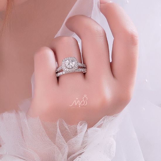‌‌💍 حلقه و پشت حلقه جواهری نگین کوسنی ( Cushion_cut) ؛ با طراحی Verragio نقره عیار 925 با روکش طلا سفید‌‌‌‌‌‌‌ ‌‌و رزگلد ‌‌