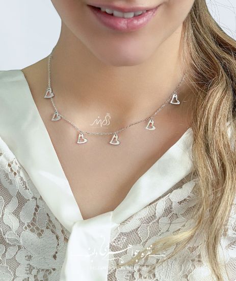 💍گردنبند طرح جواهر با آويزهاي قلب ؛ با طراحی زیبا نقره عیار ۹۲۵ با روکش طلا سفید‌‌‌‌‌‌‌(G_3064)