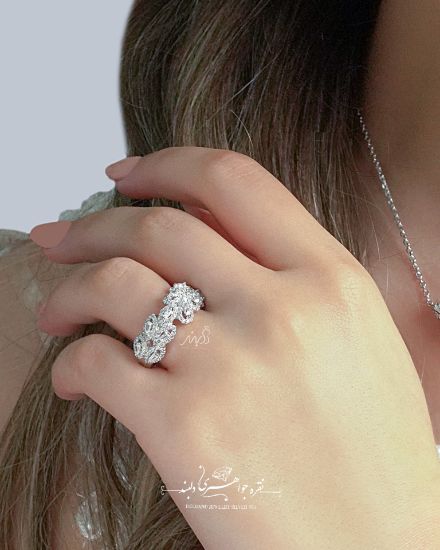 💍انگشتر جواهری ماکیز ؛ با طراحی زیبا و خاص نقره عیار ۹۲۵ با روکش طلا سفید‌‌‌‌‌‌‌(R_1069)