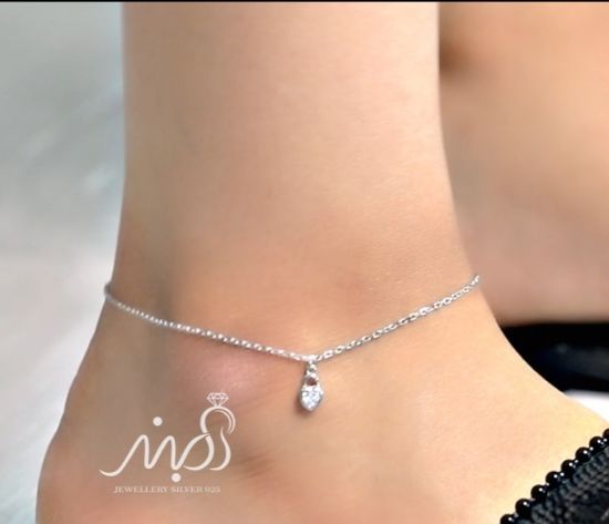 💍پابند ظريف با آويز قلب نقره چواهري ،  با طراحی  زیبا نقره عیار ۹۲۵ (F_8001)