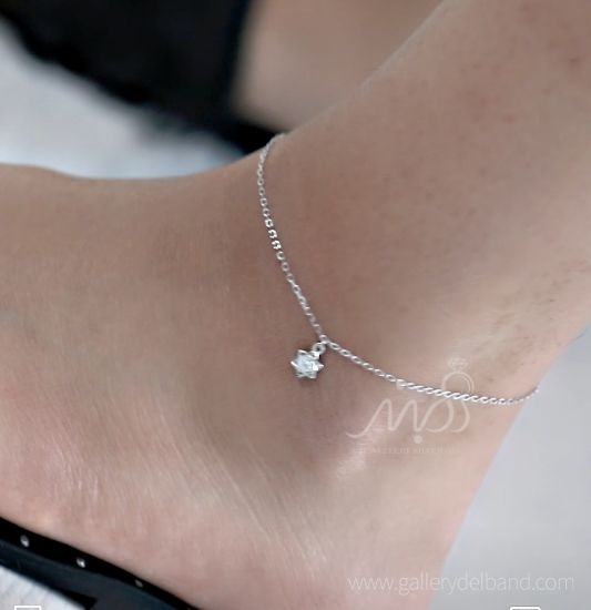 💍پابند ظريف با آويز ستاره نقره چواهري ،  با طراحی  زیبا نقره عیار ۹۲۵ (F_8002)