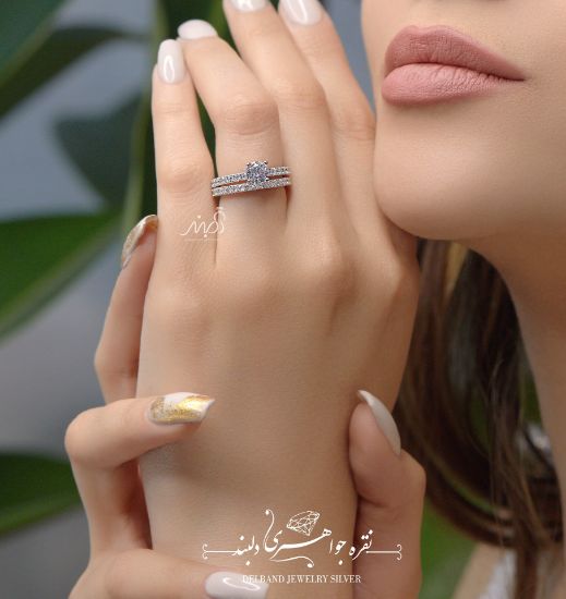 💍حلقه و پشت حلقه جواهری ظریف و زیبا نقره عیار ۹۲۵ با روکش طلا سفید‌‌‌‌‌‌‌ و داخل رکاب رزگلد	