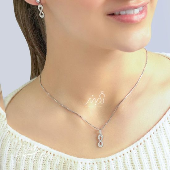💍نیم ست جواهری ظريف و زیبا بینهایت (آويز و گوشواره) با طراحی ژورنالی  ؛ نقره عیار 925 (N_4128)