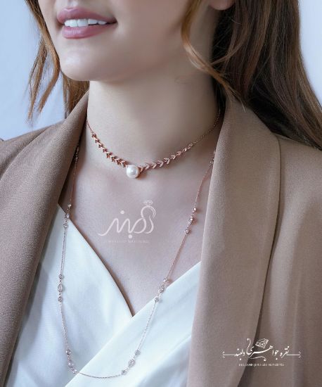💍گردنبندلوكس مرواريدي رزگلد ؛ با طراحی خاص نقره عیار 925 (G_3086)	