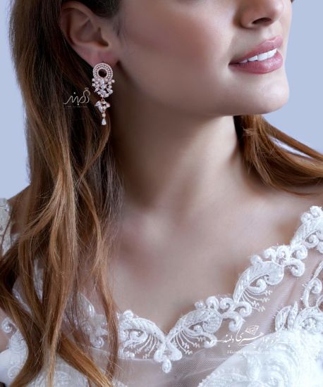 💍گوشواره جواهری رزگلد ؛ با طراحي خاص نقره عیار 925 (E_5015)	