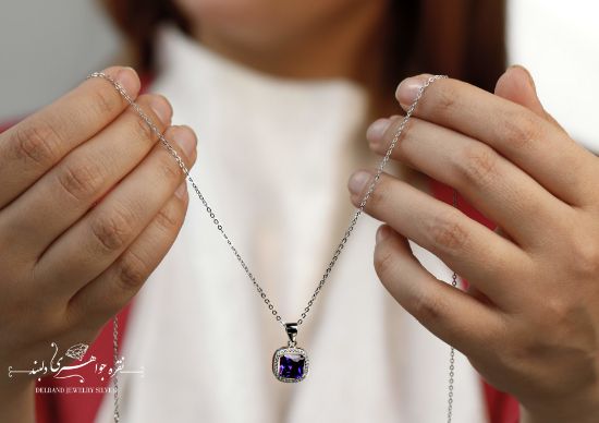 💍گردنبند با نگین مربعی آمیتیس نقره عیار ۹۲۵ (G_3129)