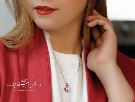 💍گردنبند قلب بانگین صورتي نقره عیار 925 (G_3130)‌‌‌‌‌‌