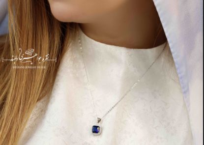 💍گردنبند با نگين مربعي  یاقوت کبود نقره عیار ۹۲۵ (G_3131)‌‌‌‌‌‌	