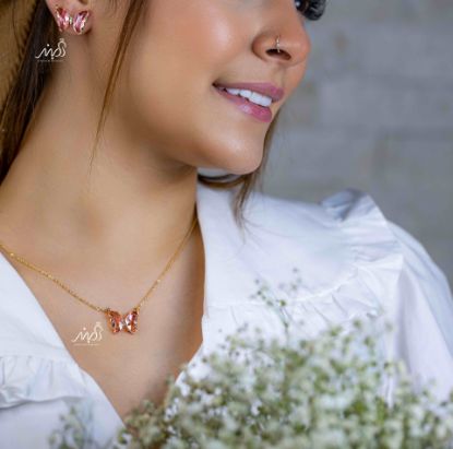 💍نيم ست پروانه صورتي با طراحي زيبا (bn4001)