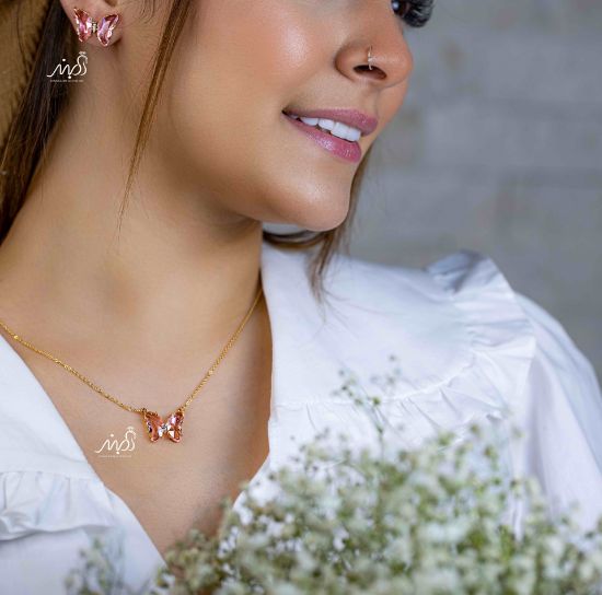 💍نيم ست پروانه صورتي با طراحي زيبا (bn4001)