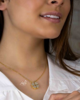 💍گردنبند مگنتی شبدر چهار برگ قلب طلايي (bg3002) ‌‌‌‌	