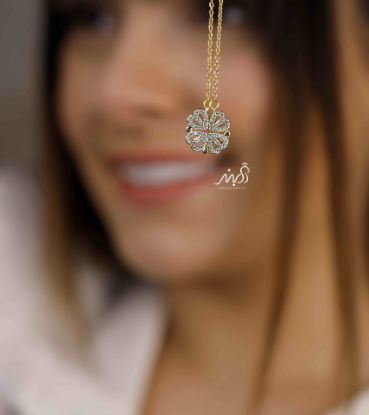 💍گردنبند مگنتی طلایی شبدر چهار برگ قلب (bg3014) ‌‌‌‌
