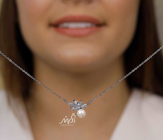 💍گردنبند جواهری نگین ماركيز و مروارید(G_3024)	