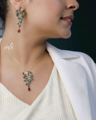 💍نیم ست جواهری لاكچري و خاص طلايي با آويز ياقوتي ، نقره عیار ۹۲۵(N_4177)