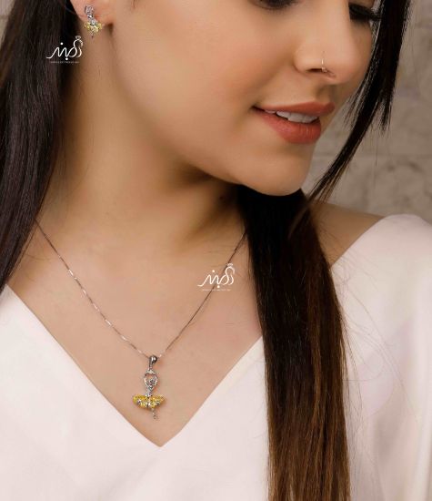 💍نیم ست بالرین (آويز ، گوشواره )با نگین سیترین ، نقره عیار ۹۲۵(N_4242)