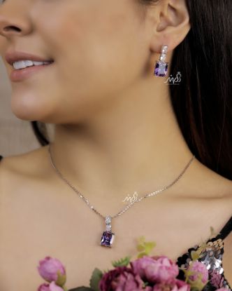 تصویر  💍نیم ست جواهری لاکچری(گردنبند ، گوشواره ) با نگین بنفش خاص و زیبا ، نقره عیار ۹۲۵(N_4257)