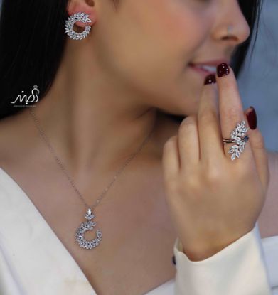💍نیم ست (گردنبند ، گوشواره ، انگشتر) جواهری خاص و زیبا ، نقره عیار 925(N_4323)	