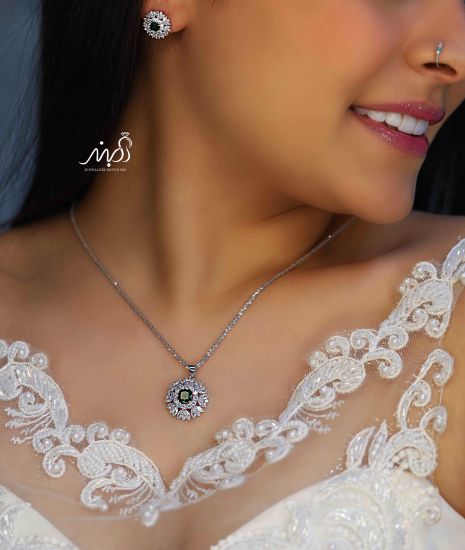 💍نیم ست جواهری لاکچری با نگین زمرد خاص و زیبا ، نقره عیار ۹۲۵(N_4325)	