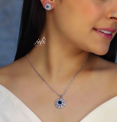 💍نیم ست جواهری لاکچری با نگین یاقوت سیاه خاص و زیبا ، نقره عیار ۹۲۵(N_4326)	