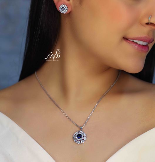 💍نیم ست جواهری لاکچری با نگین یاقوت سیاه خاص و زیبا ، نقره عیار ۹۲۵(N_4326)	