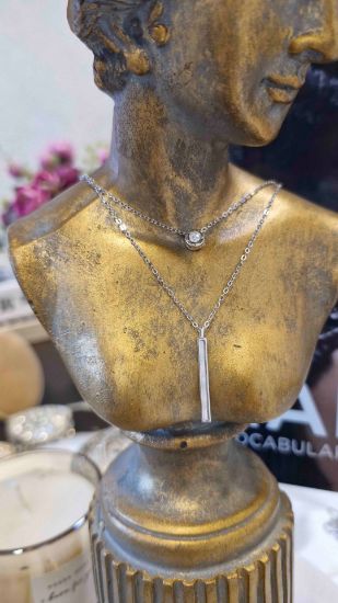 💍گردنبند جواهري دو لاين خاص و زیبا ، نقره عیار 925 (G_3229)‌‌‌‌‌‌	