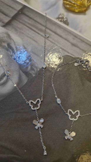 💍نیم ست پروانه و گل نقره عیار 925 (گردنبند و دستبند )(N_4334)‌‌‌‌‌‌ ‌