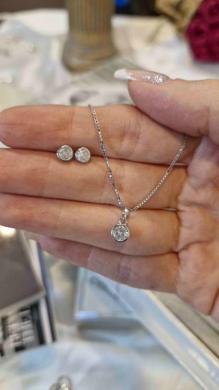 💍نیم ست تک نگين (آويز و گوشواره) خاص و زیبا ، نقره عیار 925( N_4341)