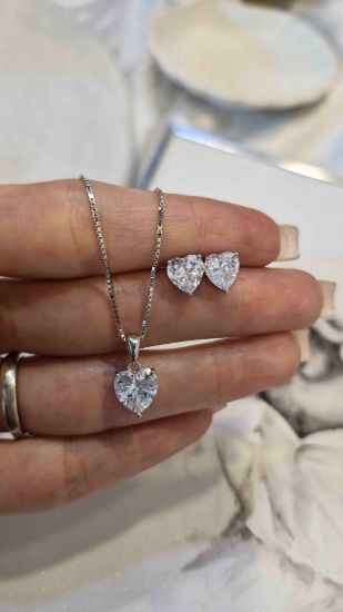 💍نیم ست جواهری قلب(آويز و گوشواره) خاص و زیبا ، نقره عیار 925( N_4349)
