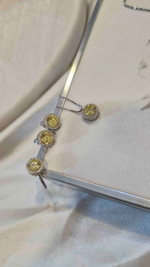 💍نیم ست جواهری با نگين سیترين خاص و زيبا نقره عیار 925 (اويز، گوشواره و انگشتر )(N_4353)‌‌‌‌‌‌ ‌	