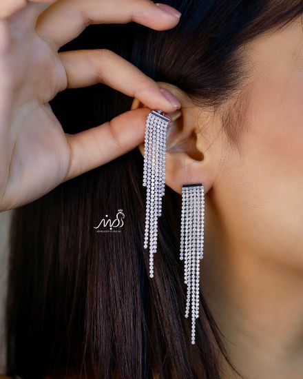 💍گوشواره جواهری آویزی  ؛ با طراحي زيبا نقره عیار ۹۲۵ (E_5038)	