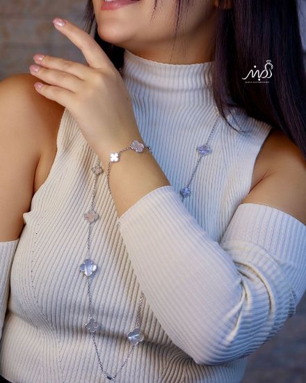 💍رولباسی جواهري ونکلیف سفید خاص و زیبا ، نقره عیار 925 (G_3216)‌‌‌‌‌‌	