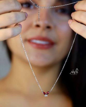 💍گردنبند جواهري پروانه با نگین ياقوتی خاص و زیبا ، نقره عیار ۹۲۵ (G_3230)‌‌‌‌‌‌	
