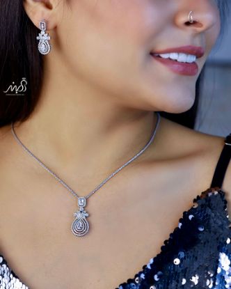 💍نیم ست جواهری (آويز و گوشواره) خاص و زیبا ، نقره عیار ۹۲۵( N_4336)	