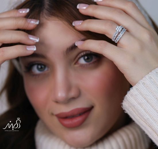 💍حلقه و پشت حلقه جواهری ، خاص و زیبا نقره عیار 925(P_2047)	
