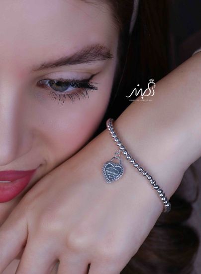 💍دستبند جواهری با آویز قلب خاص و زیبا ، نقره عیار 925 (D_7171)	