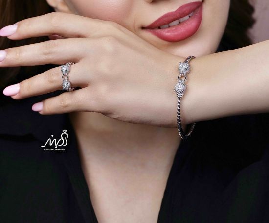 💍دستبند و انگشتر جواهري ببر خاص و زیبا ، نقره عیار 925 (D_7203)	