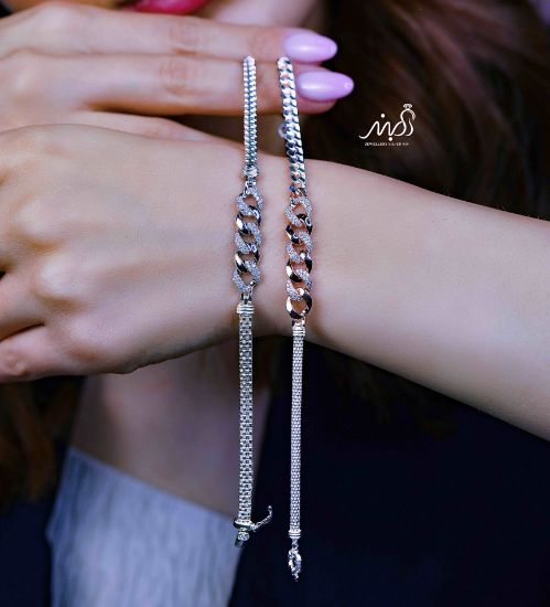 💍دستبند جواهري کارتیر سفید و رزگلد خاص و زیبا ، نقره عیار 925 (D_7216)	