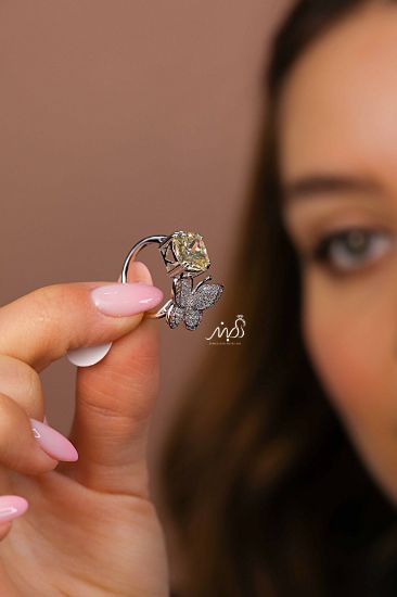 💍انگشتر جواهري پروانه و نگین سیترين خاص و زیبا؛ نقره عیار 925(R_1233)	